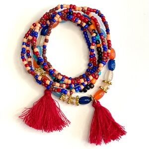 Bright Colors Bracelet Set of 6 Beaded Adjustable Elastic Stretchy Joyful Fun